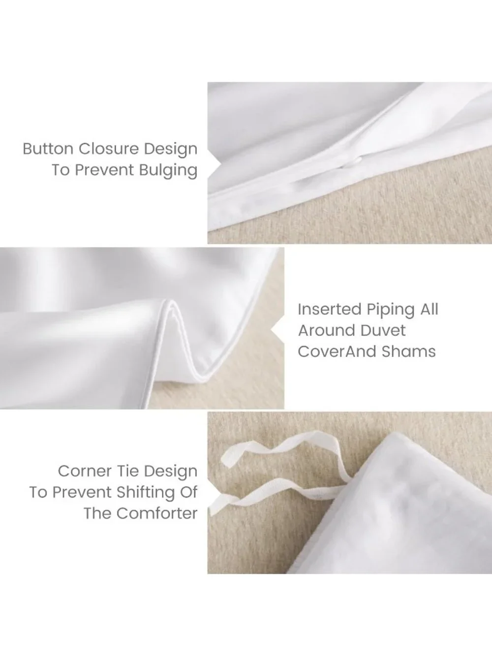 Sophia & William Silky Lyocell King Size White Duvet Cover 3 Piece Set w/ Shams